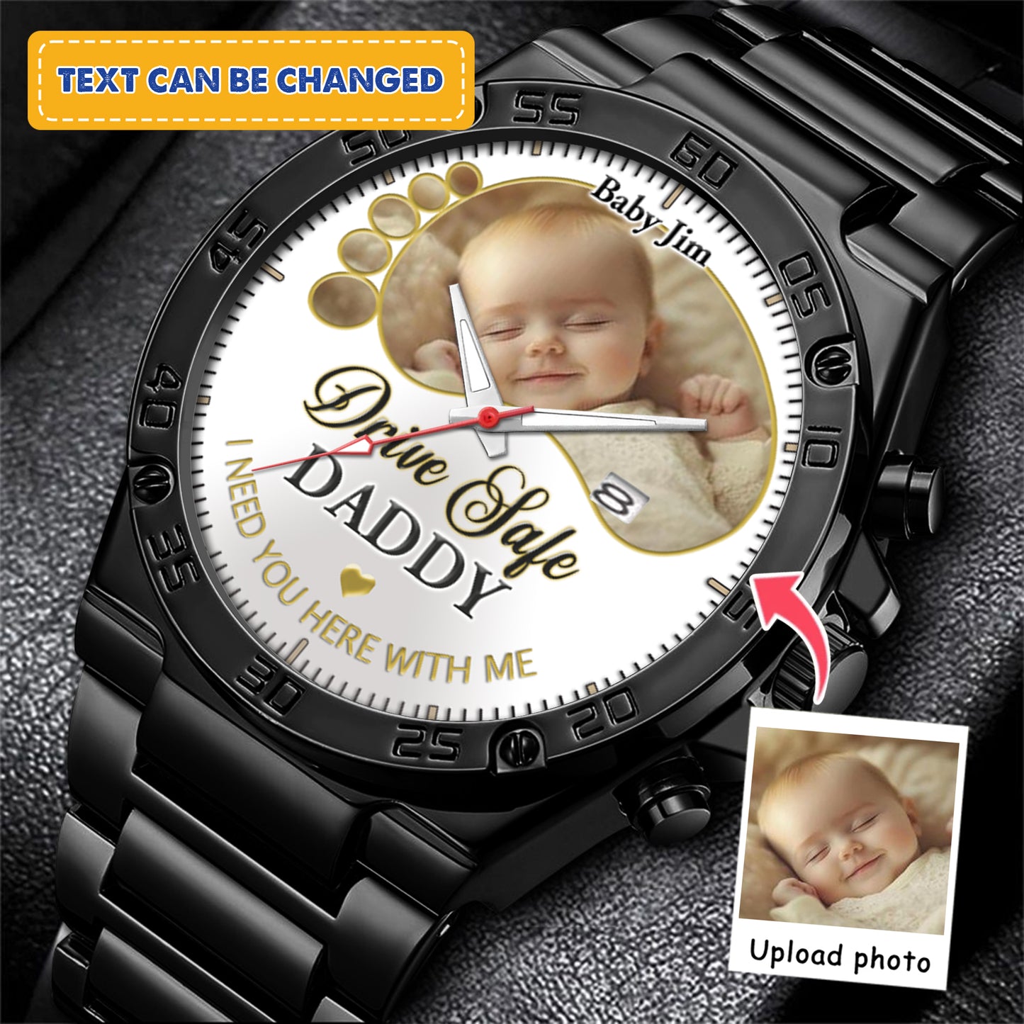 Drive Safe Daddy - Custom Stainless Steel Black Metal Watch