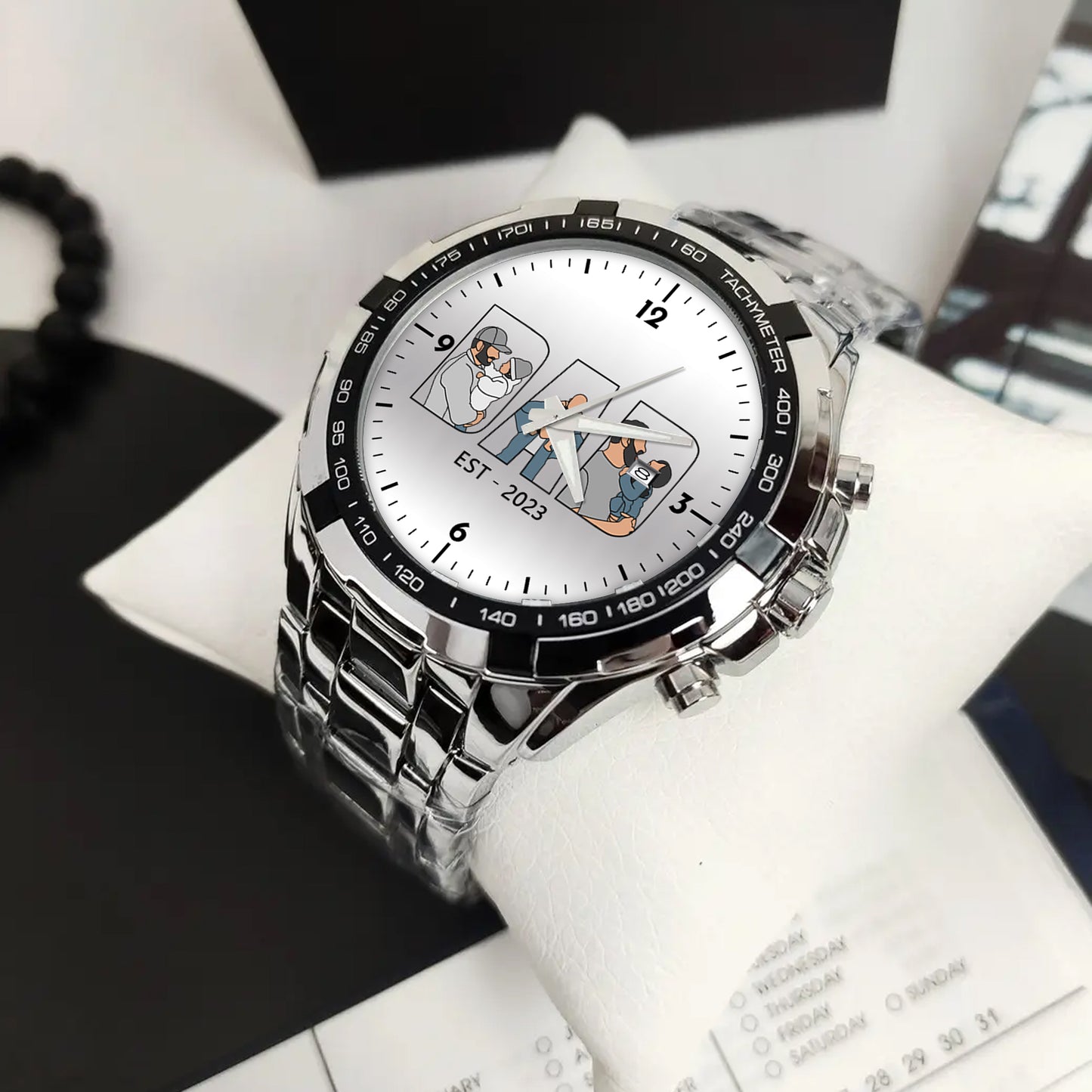 Personalized Alloy Quartz Watch with 3 Family Photos for Dad