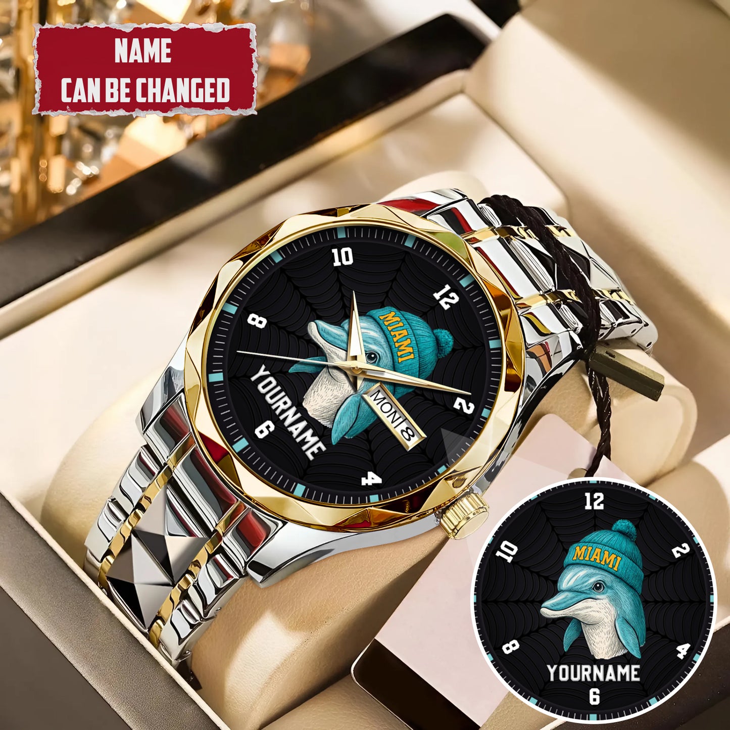 Personalized Retro Mascot Football Custom Name Watch Father's Day Gift For Him