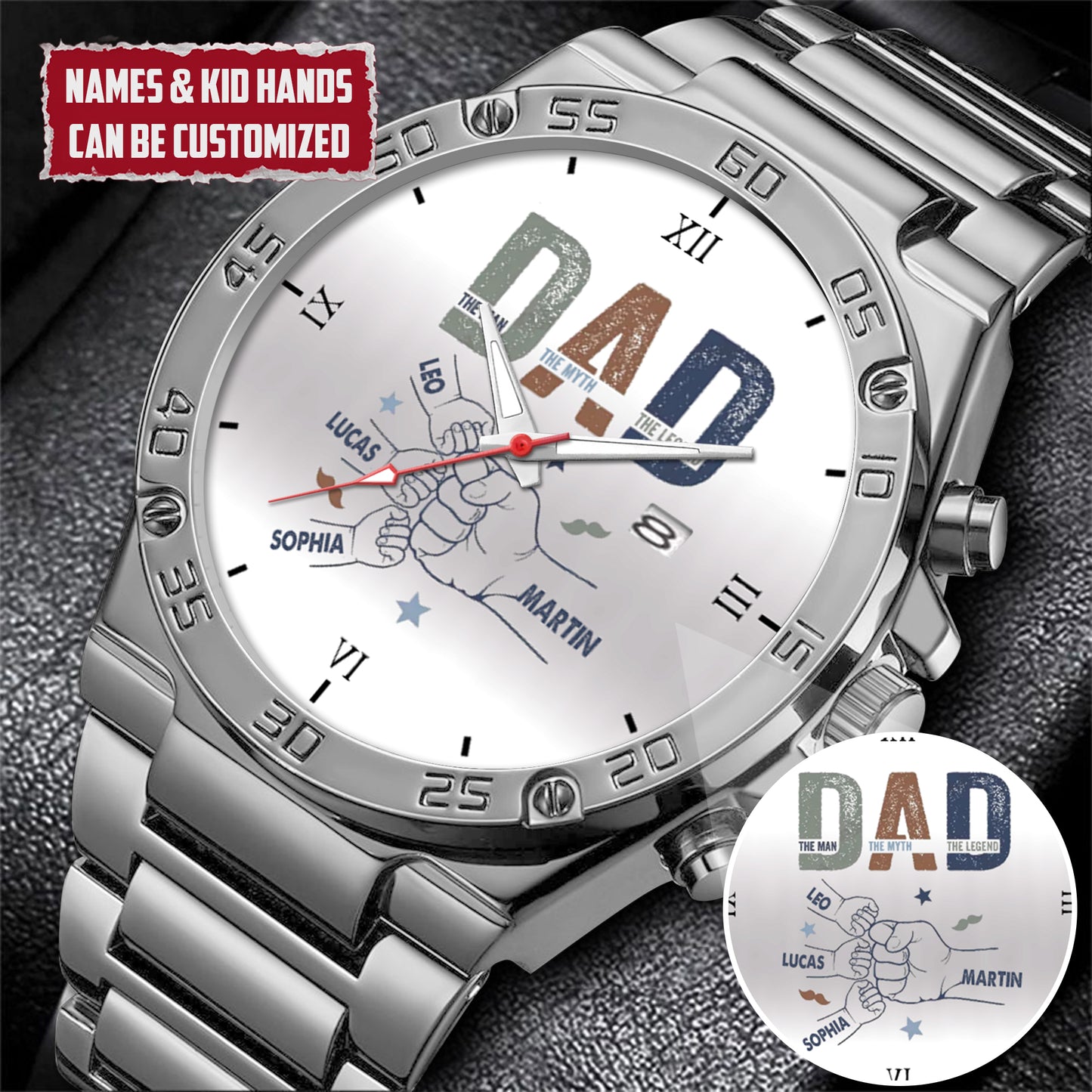 Personalized Dad & Kids Hands Quartz Watch Father's Day Gift For Him
