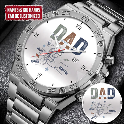 Personalized Dad & Kids Hands Quartz Watch Father's Day Gift For Him