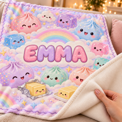Personalized Dumpling Squishy Custom Kid's Name Fleece Blanket