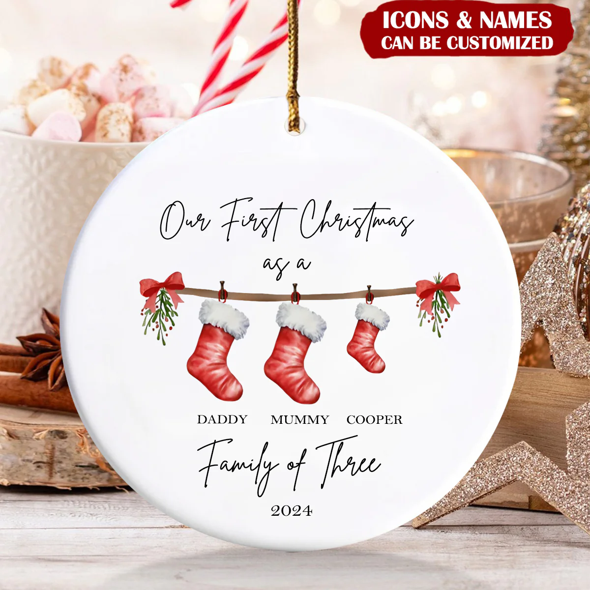 Personalized First Christmas as a Family Custom Ceramic Ornament