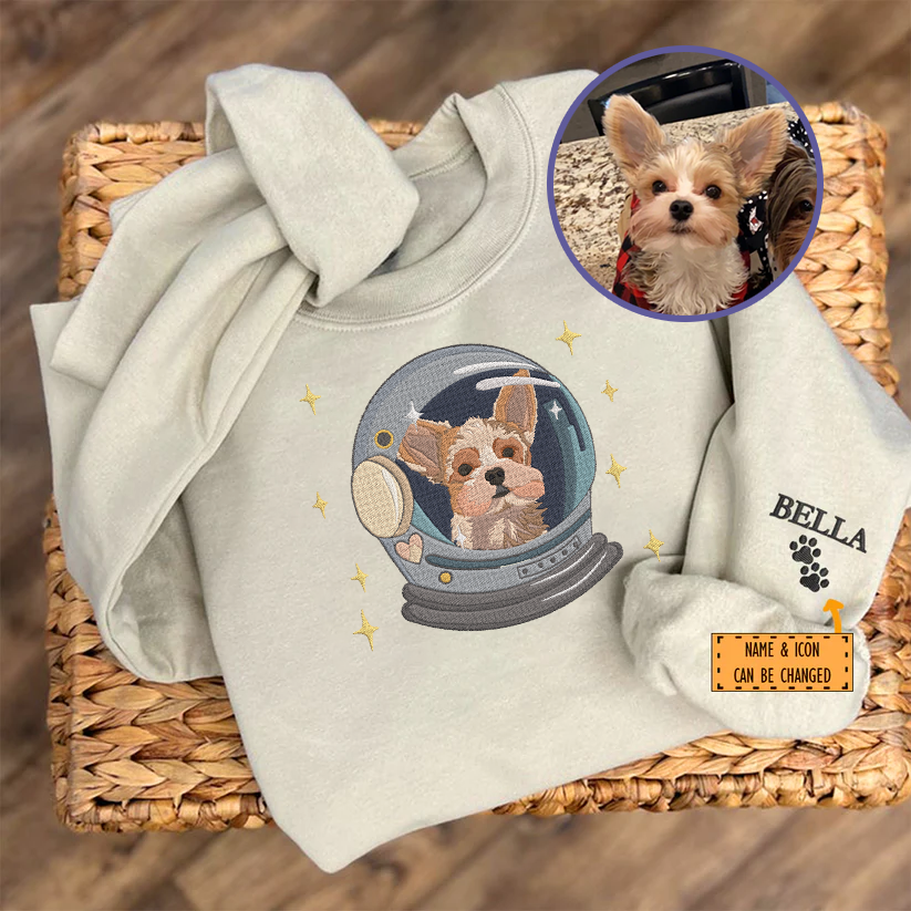 Personalized Embroidered Space Pet Dog Cat Custom Photo Hoodie Sweatshirt T-Shirt