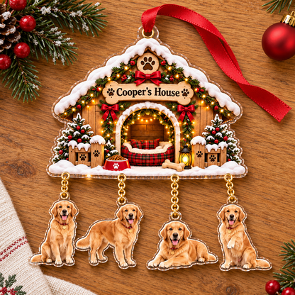 Personalized Dog Photo Christmas Ornament, Custom Dog House with Name and Hanging Photo Charms, Pet Keepsake Gift for Dog Lovers