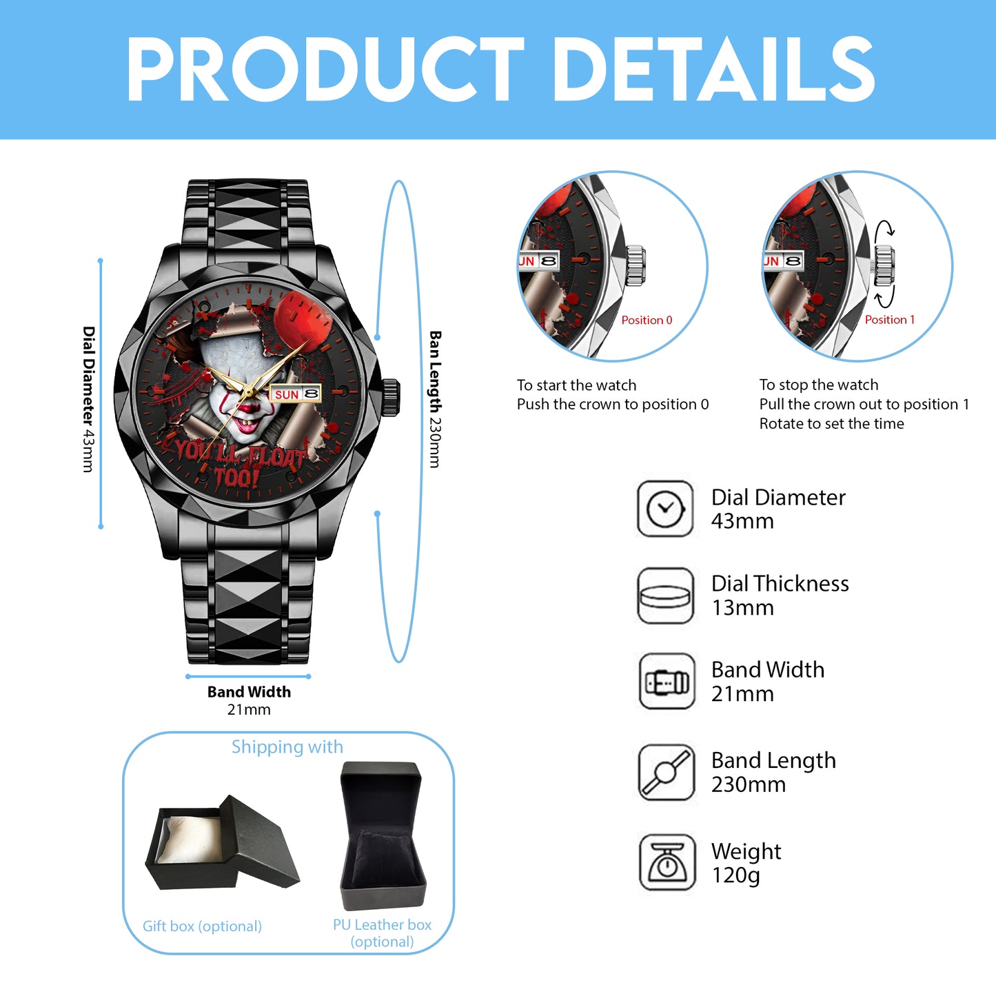 Halloween Horror Movies You'll Float Too Personalized Quartz Watch