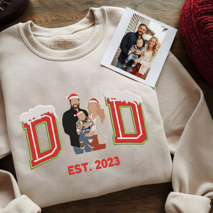 Christmas Embroidered Family Photo Snow Custom Text Hoodie Sweatshirt T-Shirt