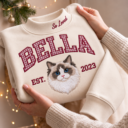 Personalized Embroidered Pet's Photo With Message On Neck Sweatshirt, Quarter-Zip Sweatshirt