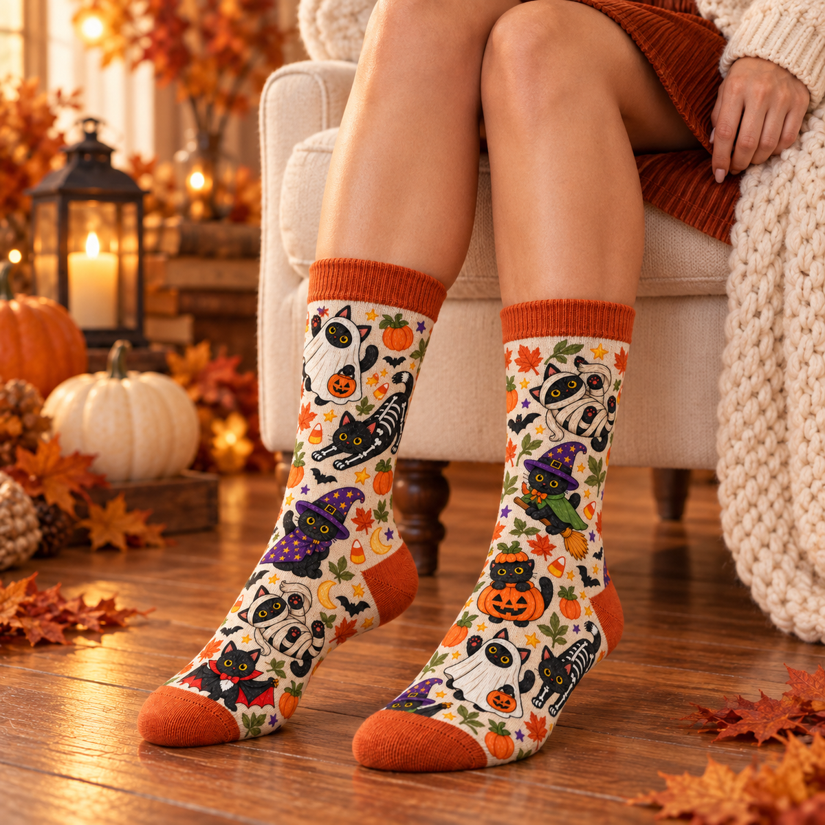 Halloween Custom Black Cats Spooky Season Socks