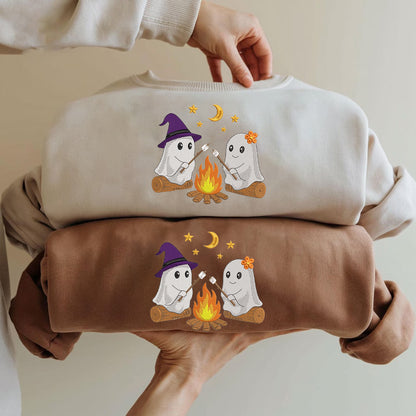 Halloween Personalized Embroidered Ghost Campfire Crew Cute Hoodie Sweatshirt T-Shirt
