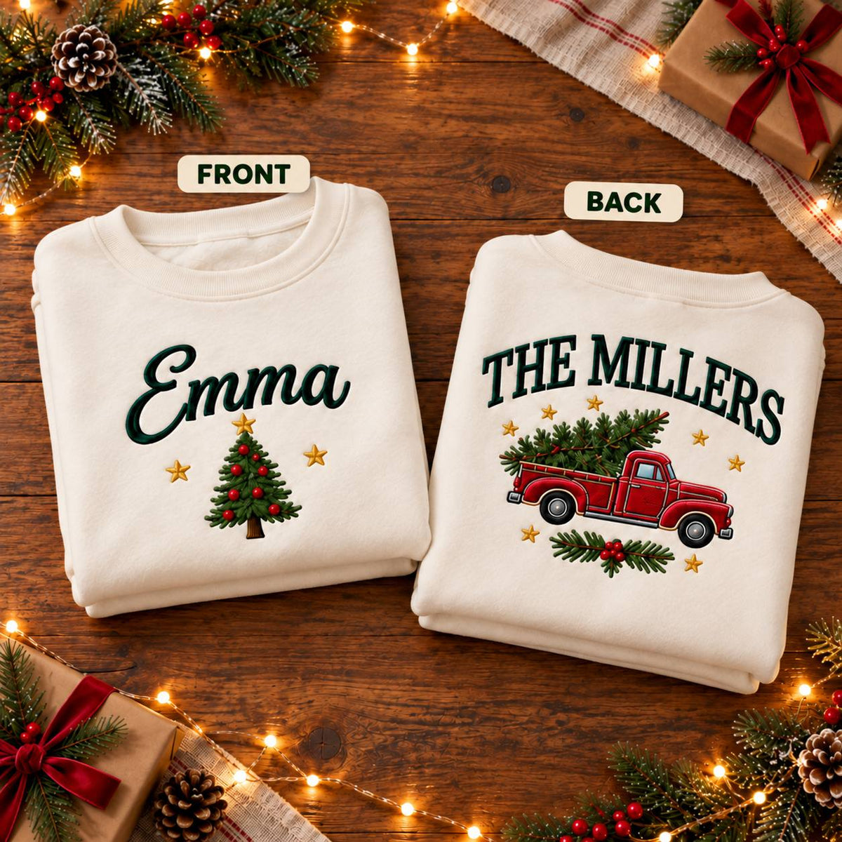 Personalized Christmas Family Sweatshirts, Custom Family Name Matching Christmas Sweatshirt