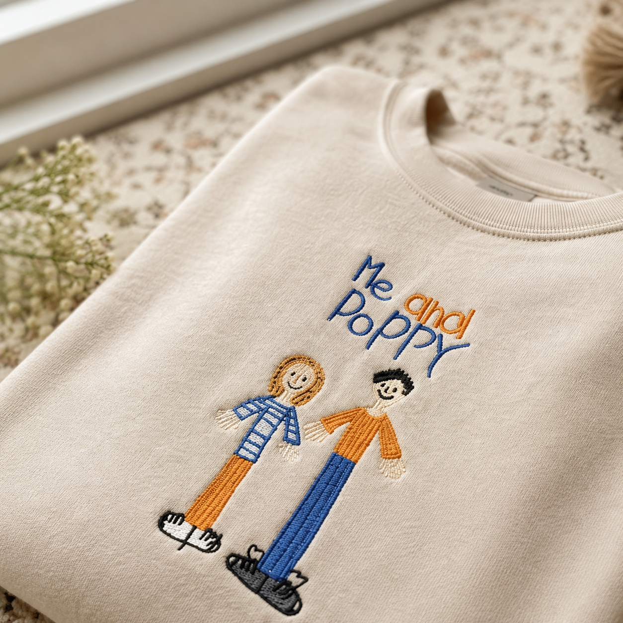 Embroidered Custom Kids Photo Drawing Sweatshirt, Drawing Keepsake Gift, Personalized Photo Crewneck, Unique Gift for Mom Dad