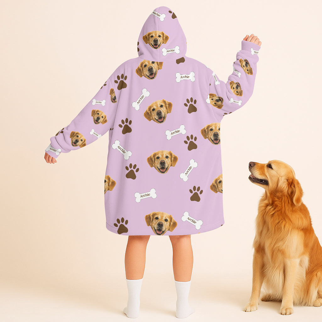 Personalized Pet Photo And Name Oodie Blanket Hoodie