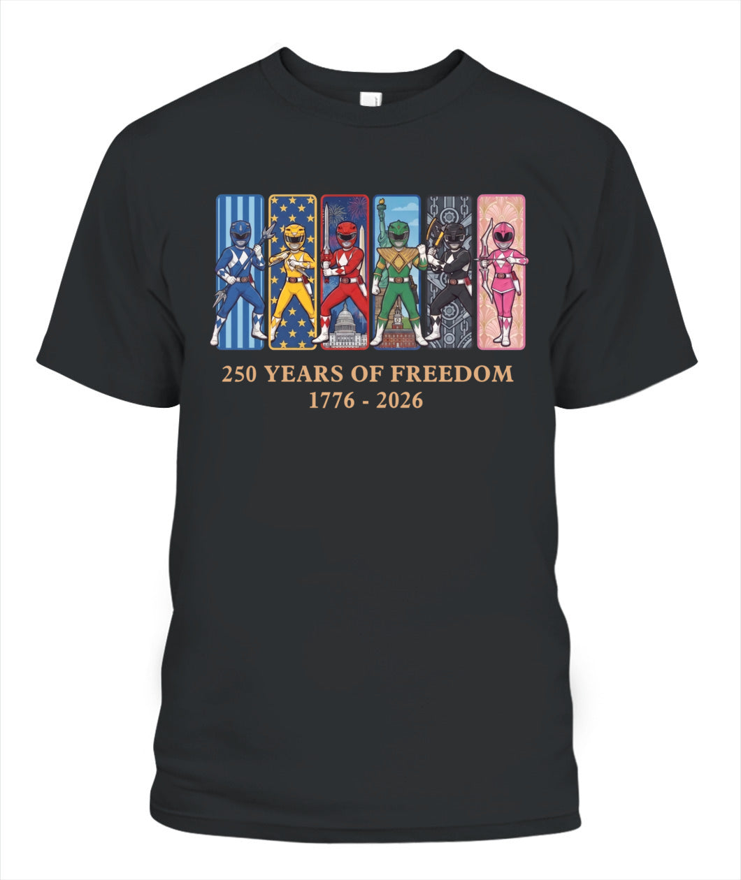 Mighty Morphin Power Rangers 250 Years of Freedom 1776–2026 Patriotic Printed Graphic Hoodie Sweatshirt T-Shirt