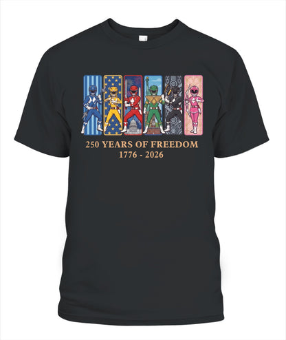 Mighty Morphin Power Rangers 250 Years of Freedom 1776–2026 Patriotic Printed Graphic Hoodie Sweatshirt T-Shirt