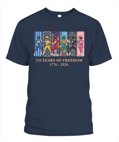 Mighty Morphin Power Rangers 250 Years of Freedom 1776–2026 Patriotic Printed Graphic Hoodie Sweatshirt T-Shirt