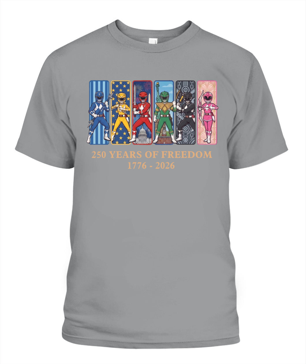 Mighty Morphin Power Rangers 250 Years of Freedom 1776–2026 Patriotic Printed Graphic Hoodie Sweatshirt T-Shirt