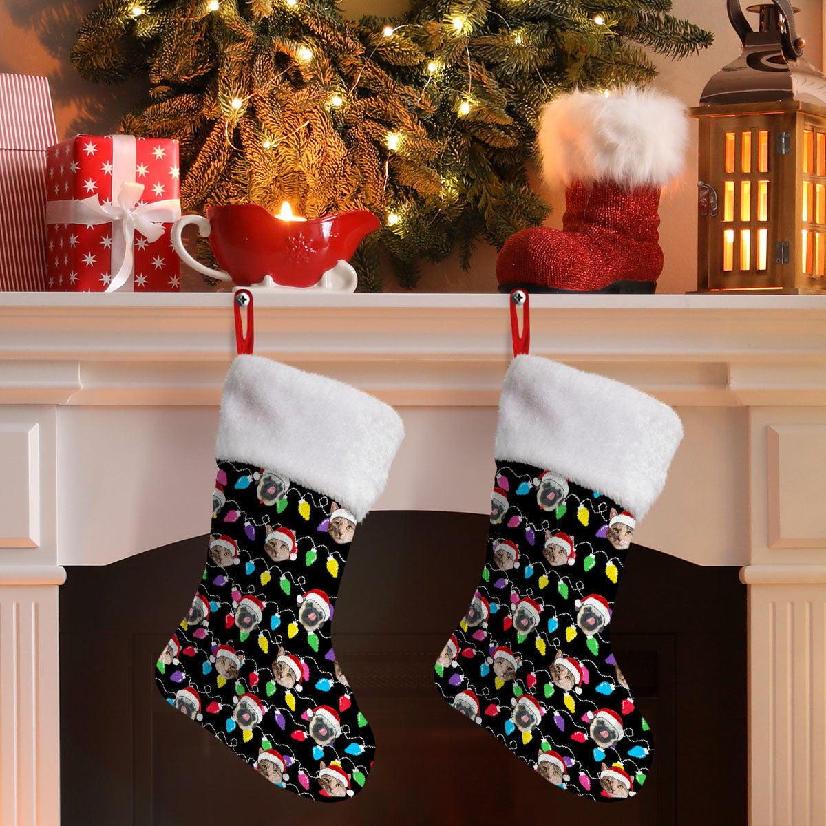 Personalized Pet Dog Cat Christmas Light Imitation Knitted Pet Stockings