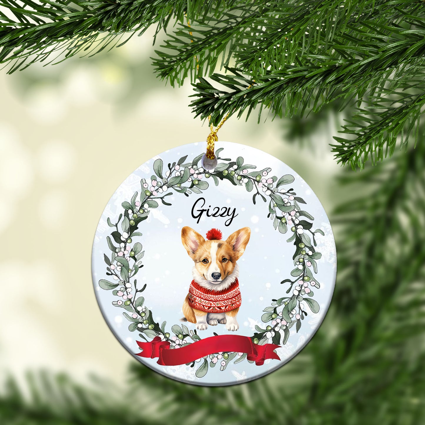 Personalized Pup In Ugly Sweater Custom Ceramic Ornament