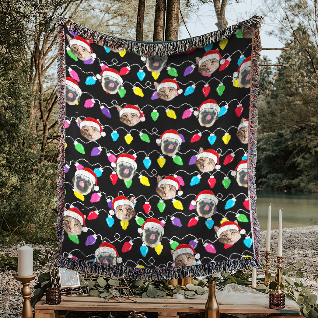 Personalized Pet Dog Cat Christmas Light Imitation Knitted Woven Blanket