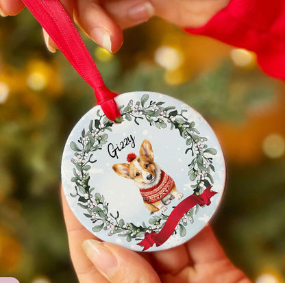 Personalized Pup In Ugly Sweater Custom Ceramic Ornament