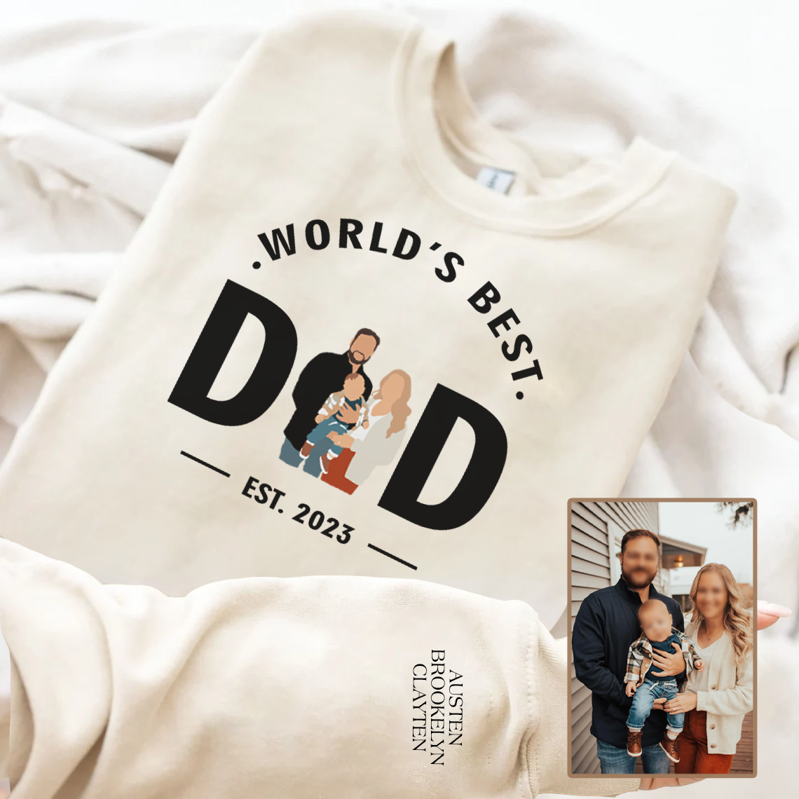 World's Best Dad Personalized Printed Family Photo Hoodie Sweatshirt T-Shirt