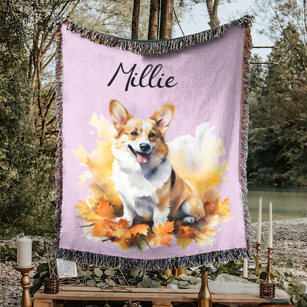 Personalized Pet Autumn Christmas Woven Blanket