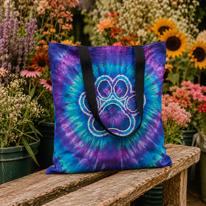 Paw Print Colorful Tie Dye Swirl Cat Tote Bag