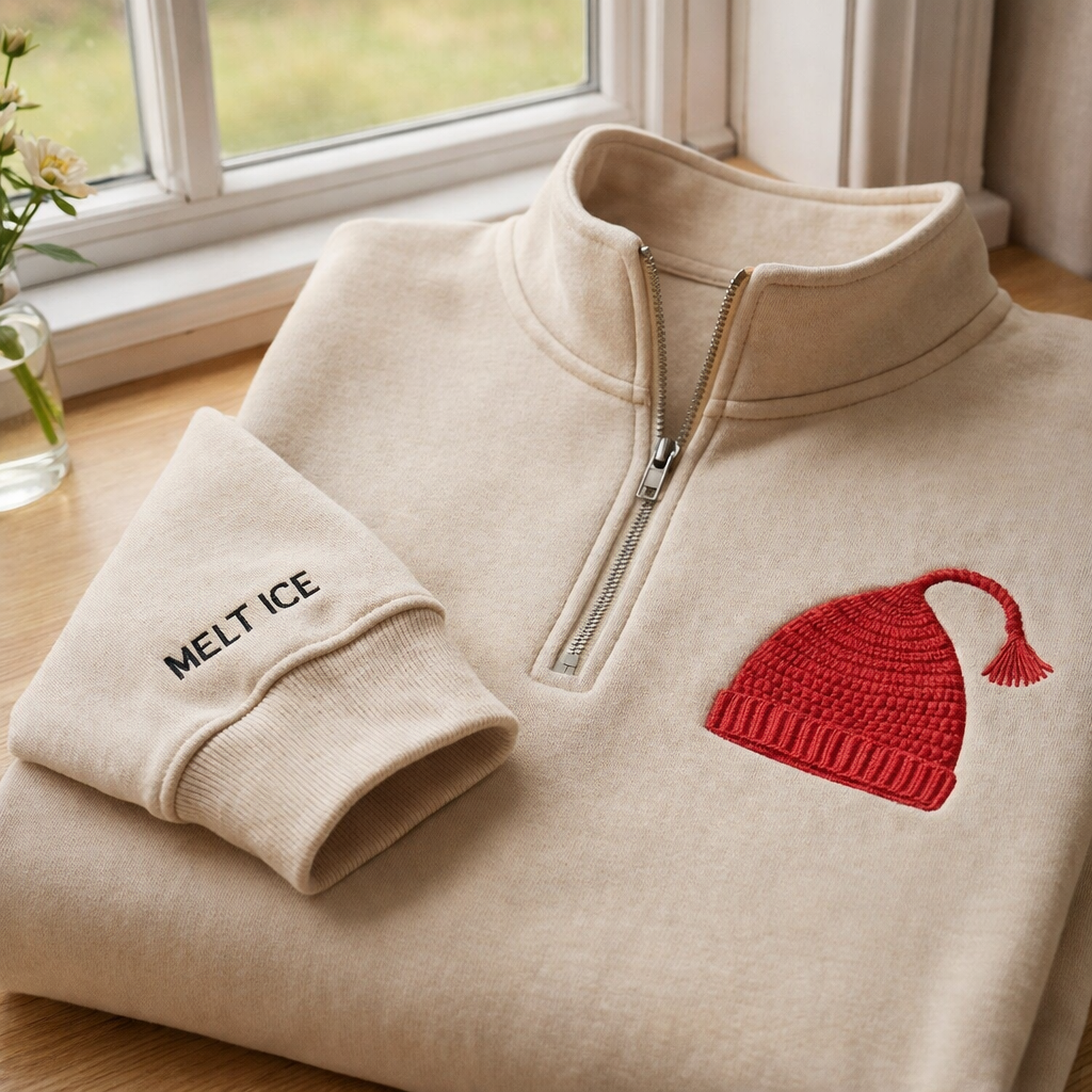 Embroidered MELT ICE Quarter-Zip Sweatshirt, Hoodie Sweatshirt T-Shirt