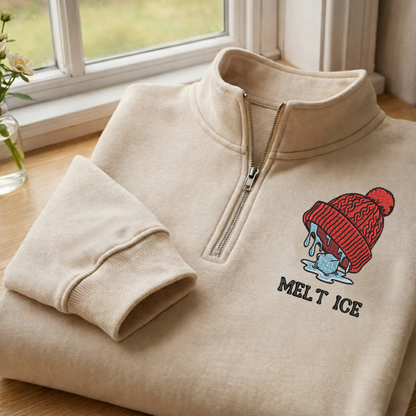 Embroidered MELT ICE Quarter-Zip Sweatshirt, Hoodie Sweatshirt T-Shirt