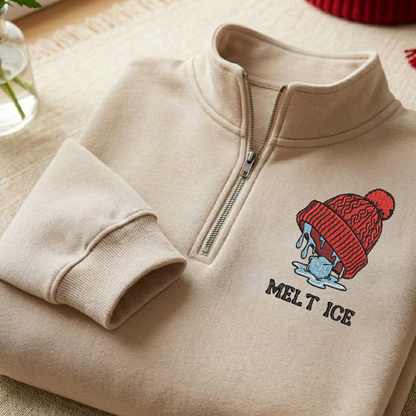 Embroidered MELT ICE Quarter-Zip Sweatshirt, Hoodie Sweatshirt T-Shirt