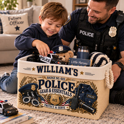 Personalized Police Officer Storage Basket, Custom Name and Badge Number, Law Enforcement Gift