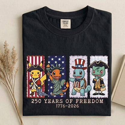 Pokemon 250 Years of Freedom 1776–2026 Patriotic Printed Graphic Quarter-Zip Sweatshirt, Hoodie Sweatshirt T-Shirt
