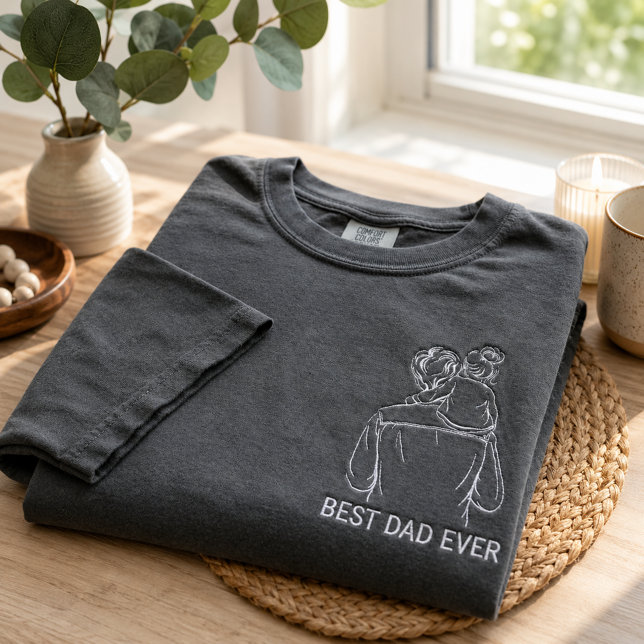 Embroidered Custom Papa Shirt, Custom Best Dad Ever Tee, Personalized Dad Portrait Shirt, New Dad Gift