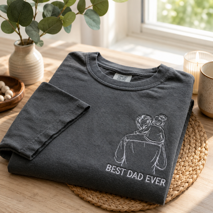 Embroidered Custom Papa Shirt, Custom Best Dad Ever Tee, Personalized Dad Portrait Shirt, New Dad Gift