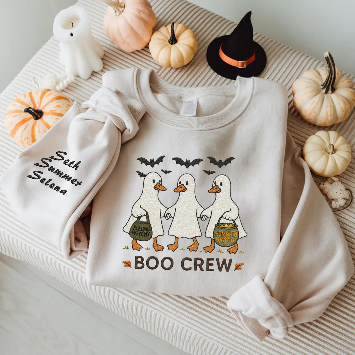 Halloween Personalized Embroidered Gooses Boo Crew Hoodie Sweatshirt T-Shirt