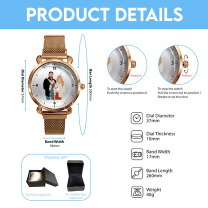 Mother's Day Father's Day Personalized Family Photo Mesh Strap Quartz Watch