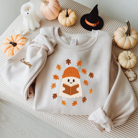 Halloween Personalized Embroidered Ghost Hoodie Sweatshirt T-Shirt