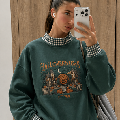 Embroidered Halloween Gingham Sweatshirt, Custom Gingham Crewneck