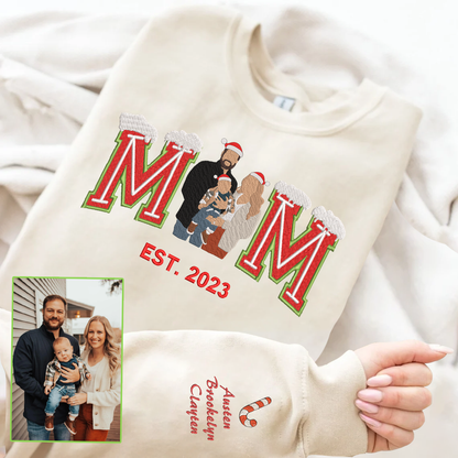 Christmas Embroidered Family Photo Snow Custom Text Hoodie Sweatshirt T-Shirt