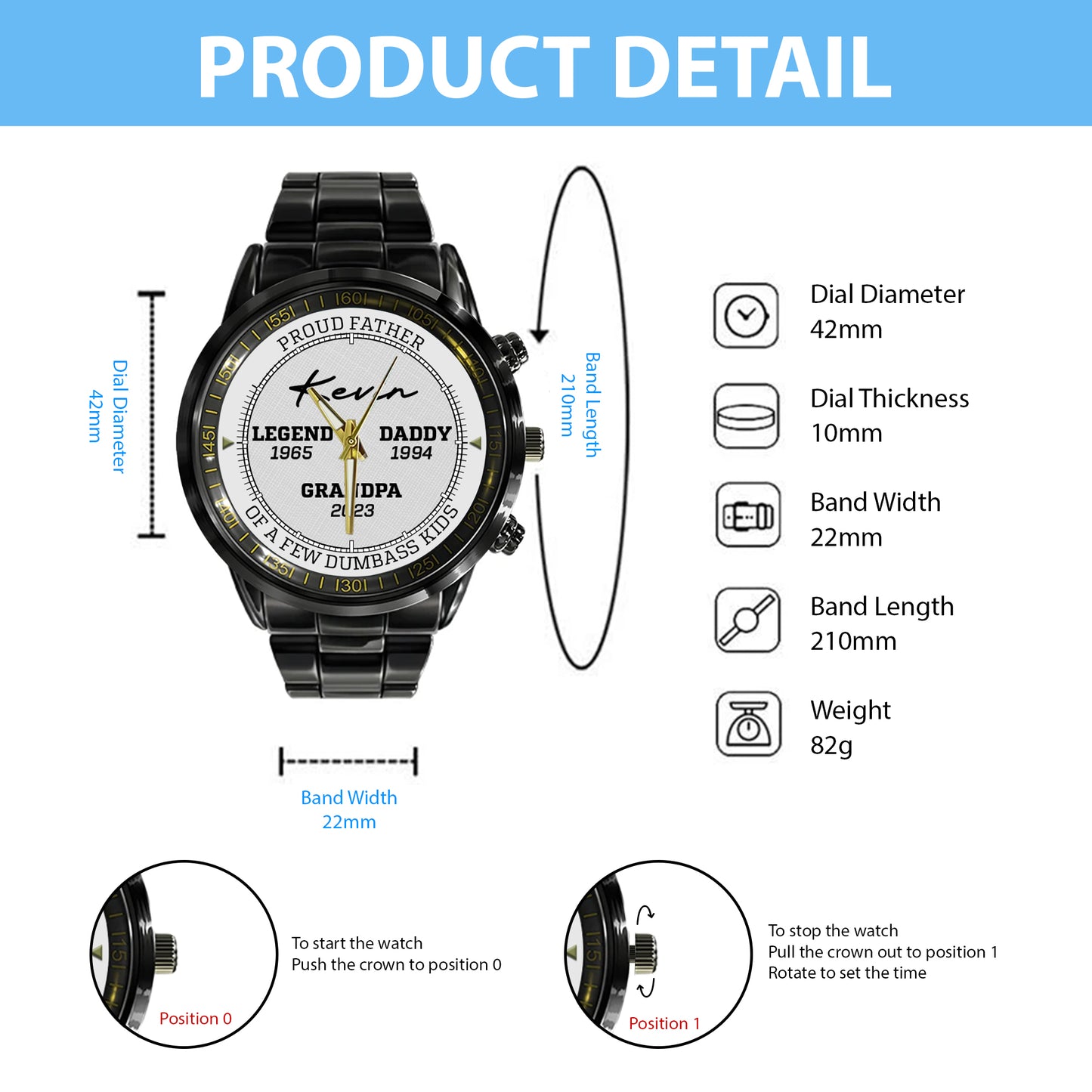 Personalized Legend Since - Custom Stainnless Steal Black Metal Father Watch