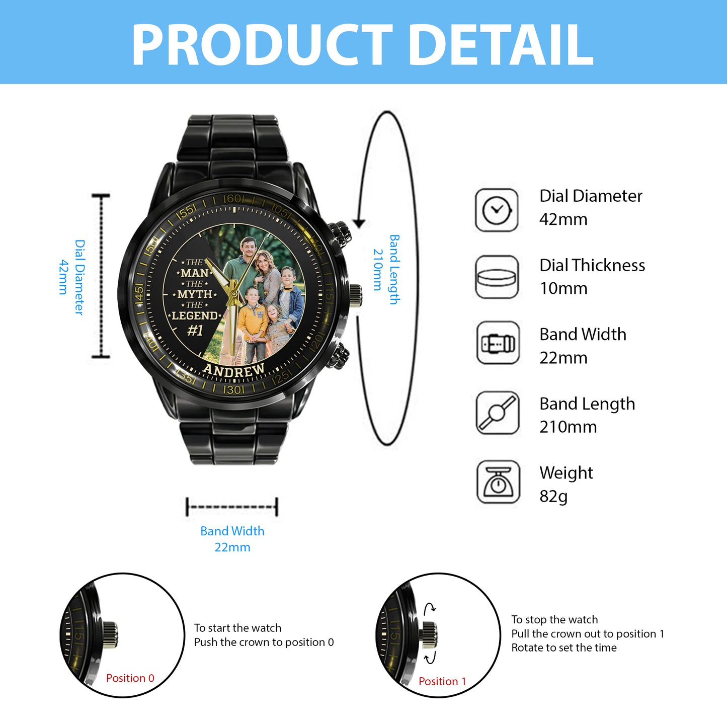 Personalized Family Photo The Man The Myth The Legend Watch Father's Day Gift For Dad