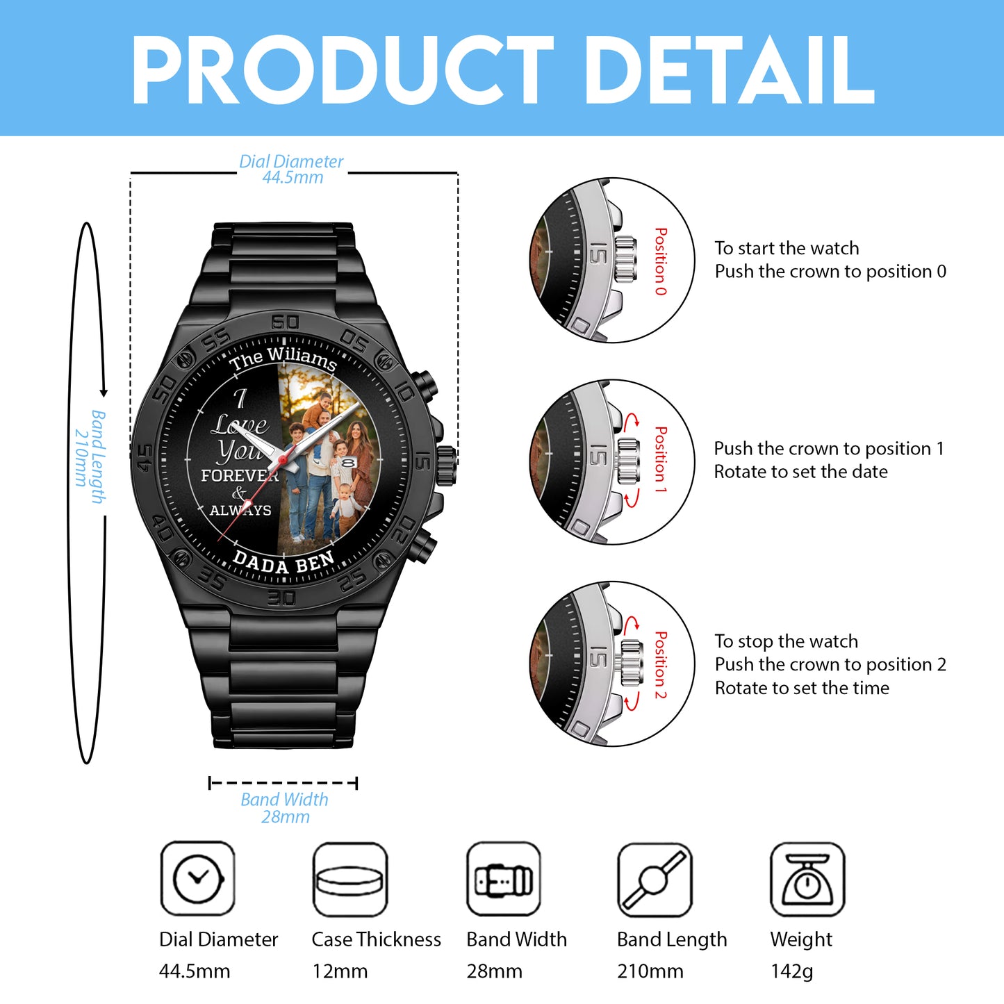 Personalized Family Photo I Love You Forever & Always Watch Father's Day Gift For Dad