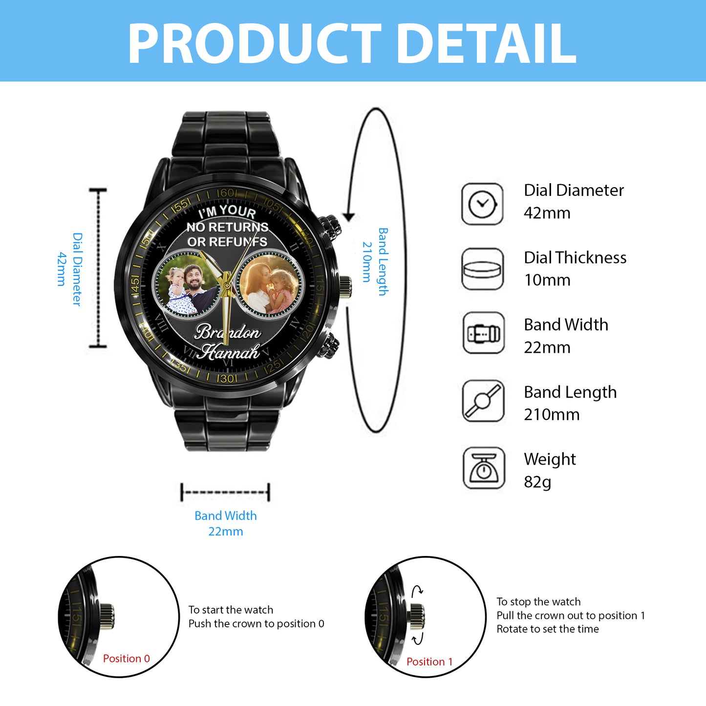 Father's Gift For Daddy Family Personalized Photo Watch