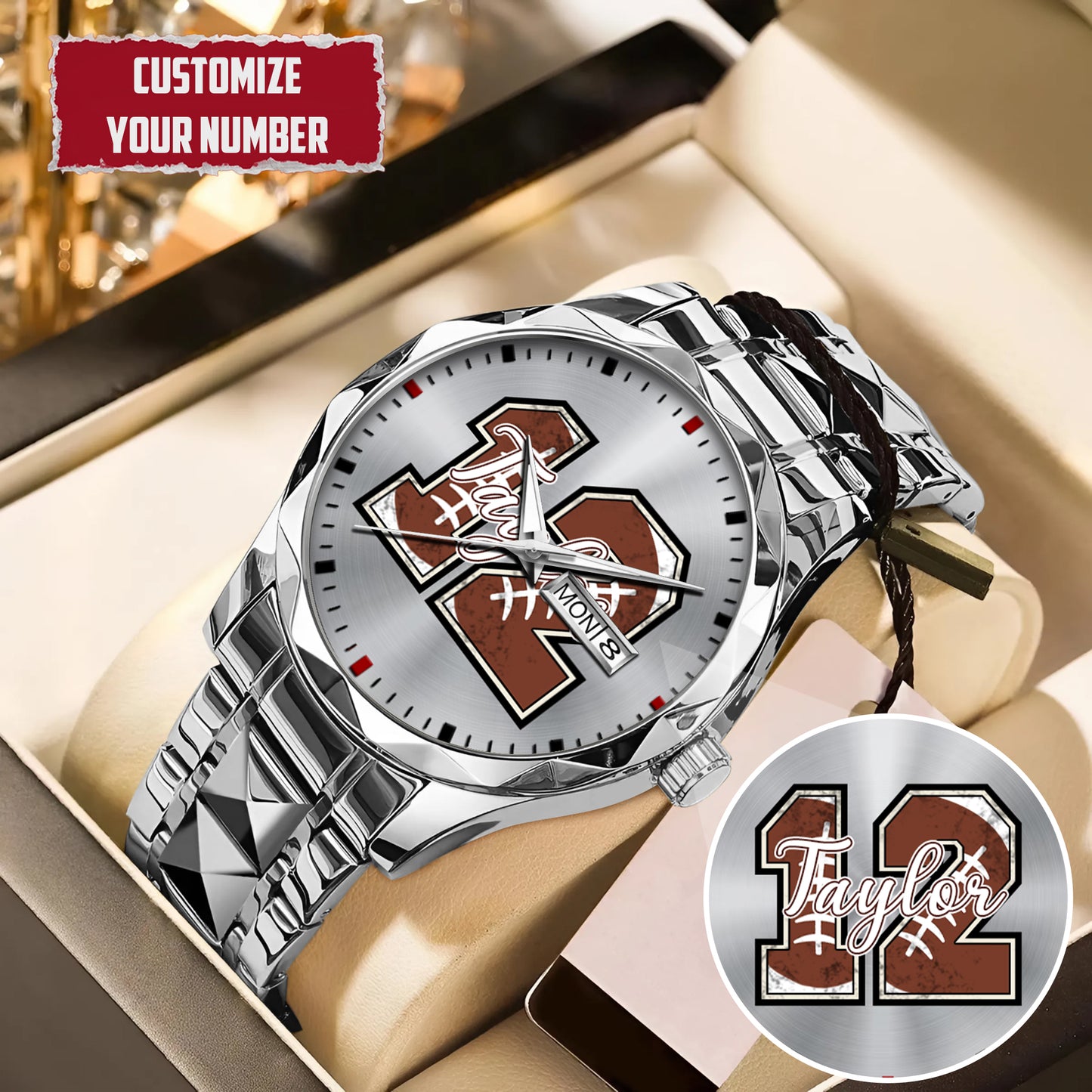 Personalized American Football Custom Name & Number Watch Father's Day Gift For Him