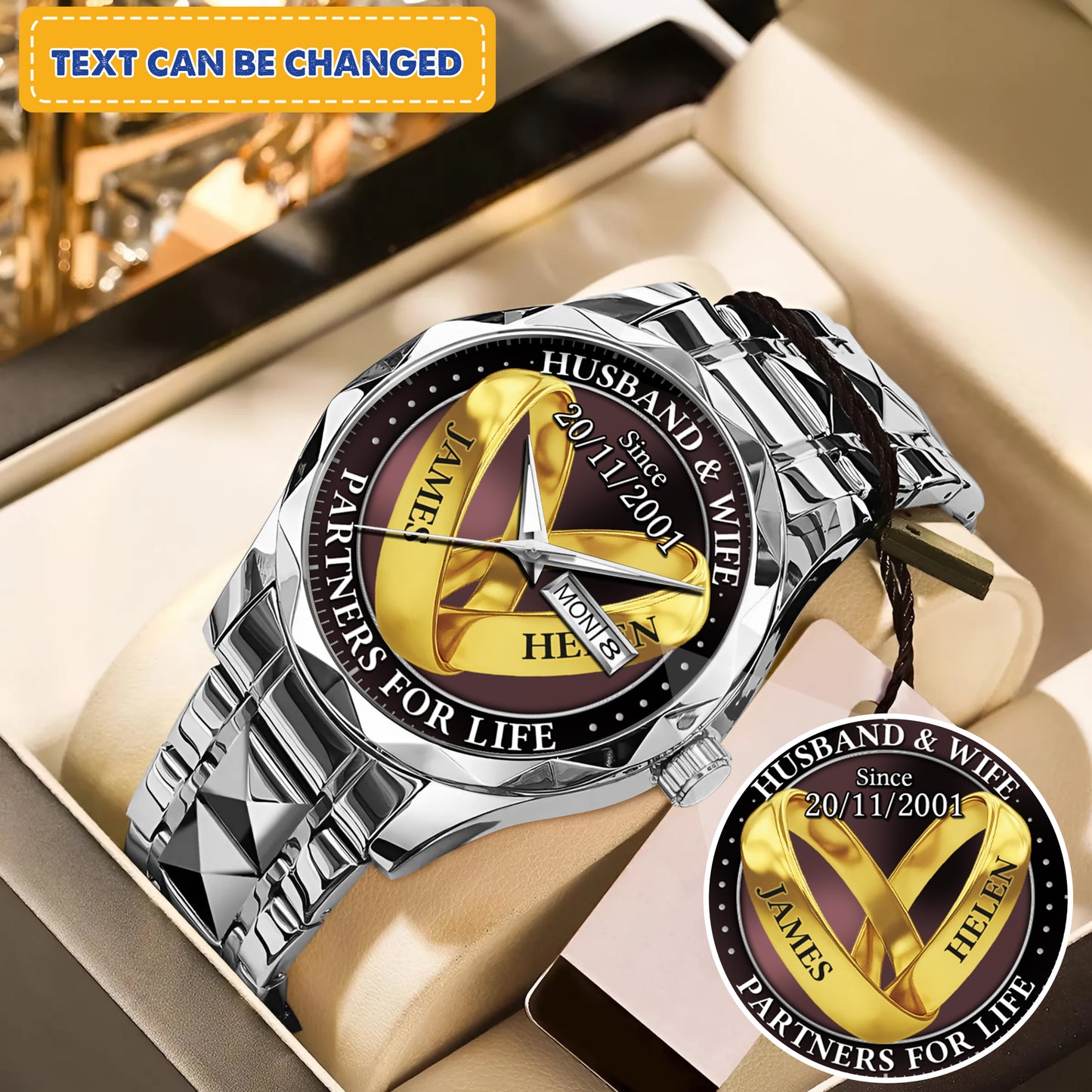 Personalized Wedding Rings - Custom Stainnless Steal Black Metal Watch