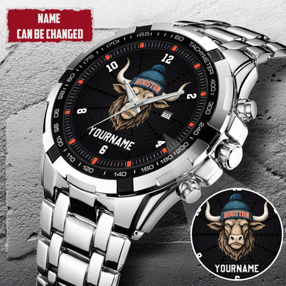 Personalized Retro Mascot Football Custom Name Watch Father's Day Gift For Him