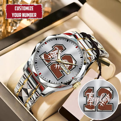 Personalized American Football Custom Name & Number Watch Father's Day Gift For Him