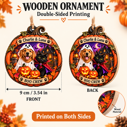Personalized Halloween Haunted House Custom Pet  Photo & Name Double-Side Printed Wooden Ornament