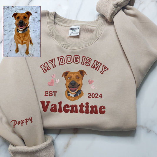 Valentine Embroidered My Dog Is My Valentine Hoodie Sweatshirt T-shirt